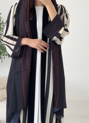 C 2266 Black White Stripe Printed Abaya
