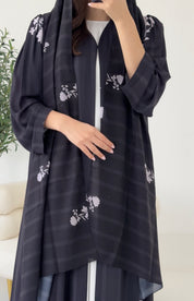 C 2267 Black Floral Printed Abaya