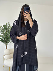 C 2267 Black Floral Printed Abaya