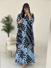 C 2268 Blue Pattern Printed Abaya