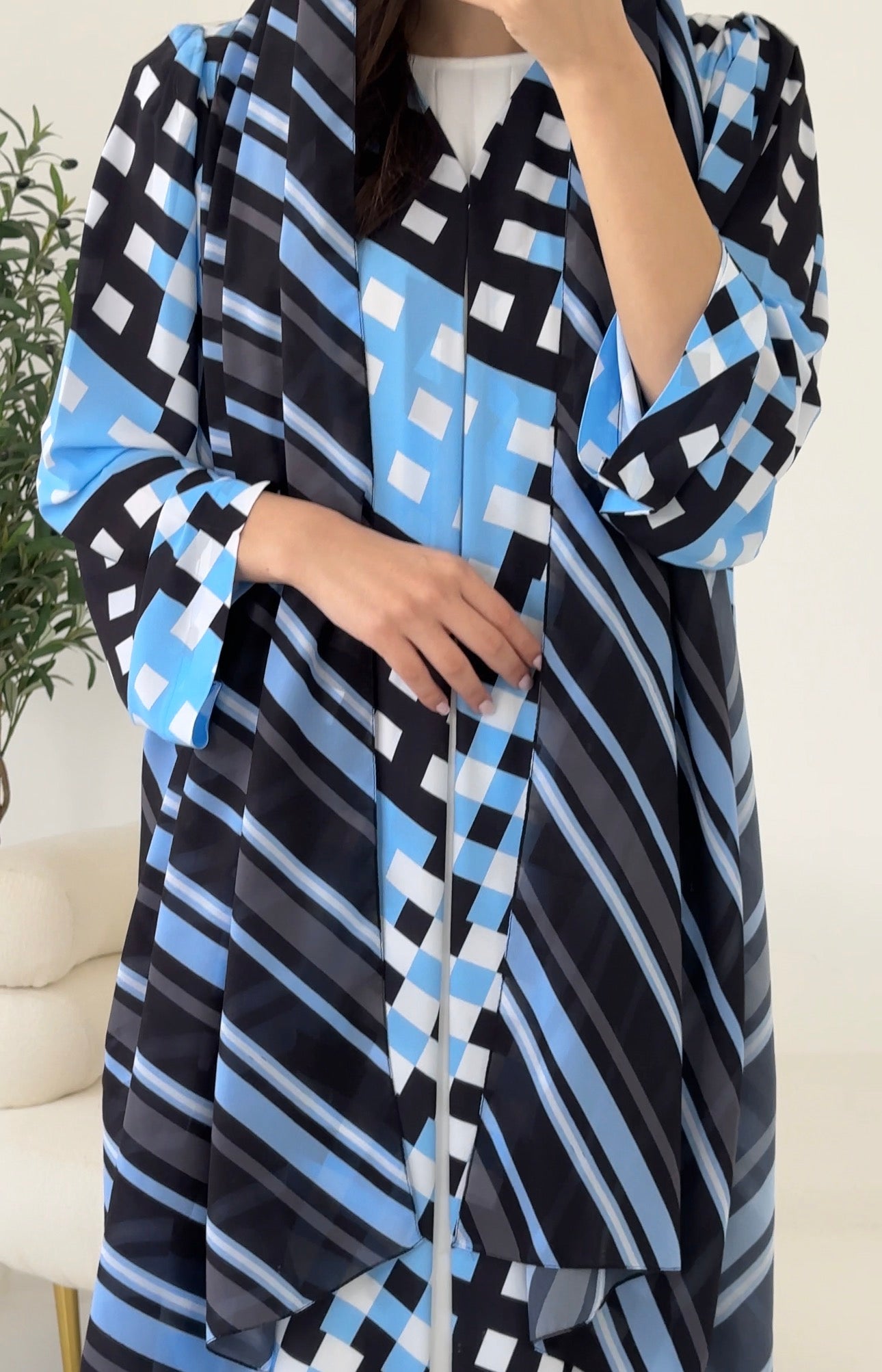 C 2268 Blue Pattern Printed Abaya
