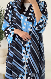 C 2268 Blue Pattern Printed Abaya