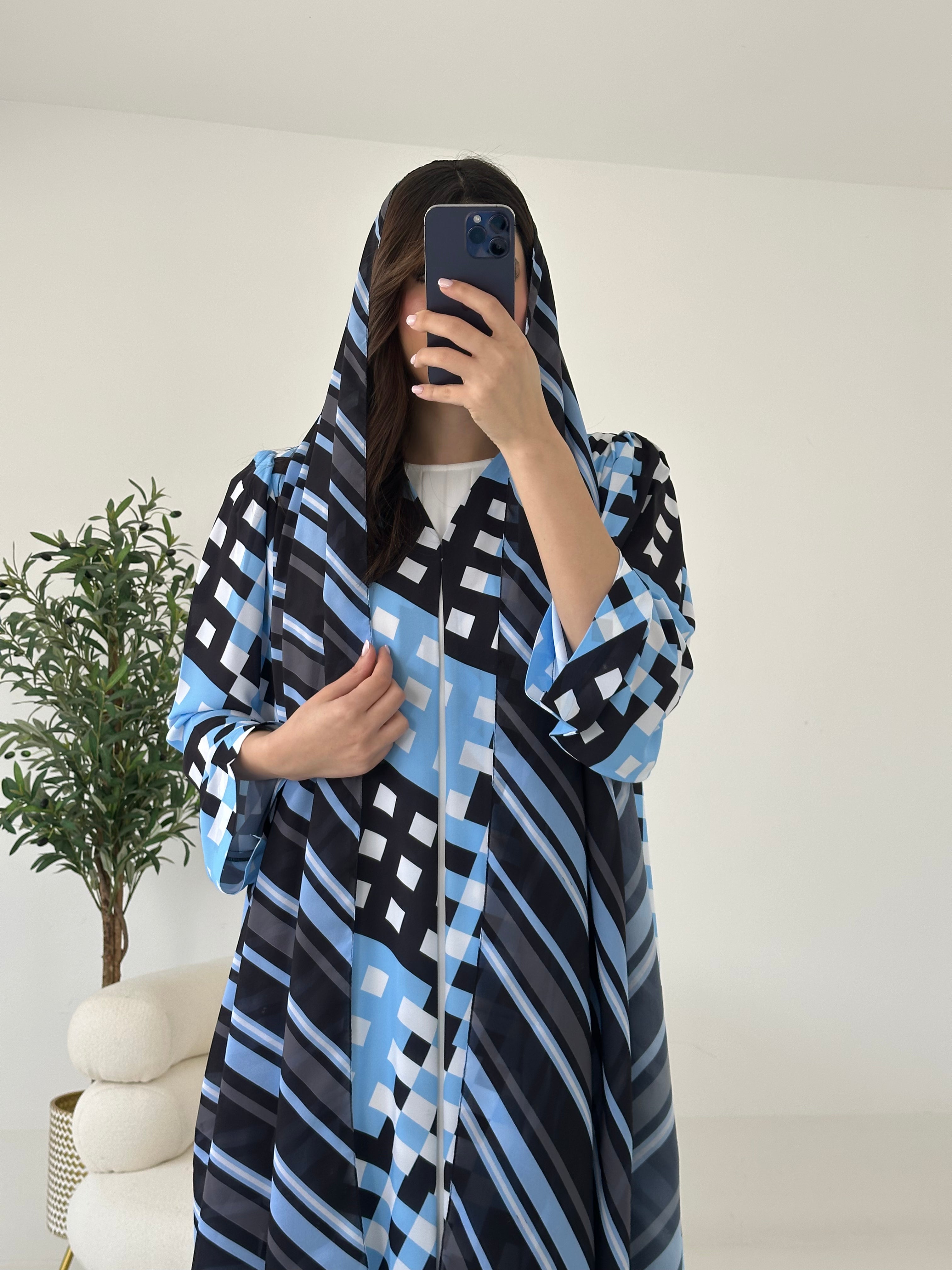 C 2268 Blue Pattern Printed Abaya