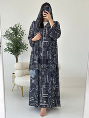 C 2269 Black Beige Printed Abaya