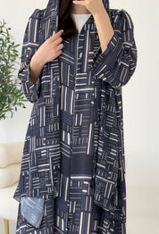 C 2269 Black Beige Printed Abaya