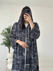 C 2269 Black Beige Printed Abaya