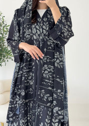 C 2270 Black Fern Printed Abaya