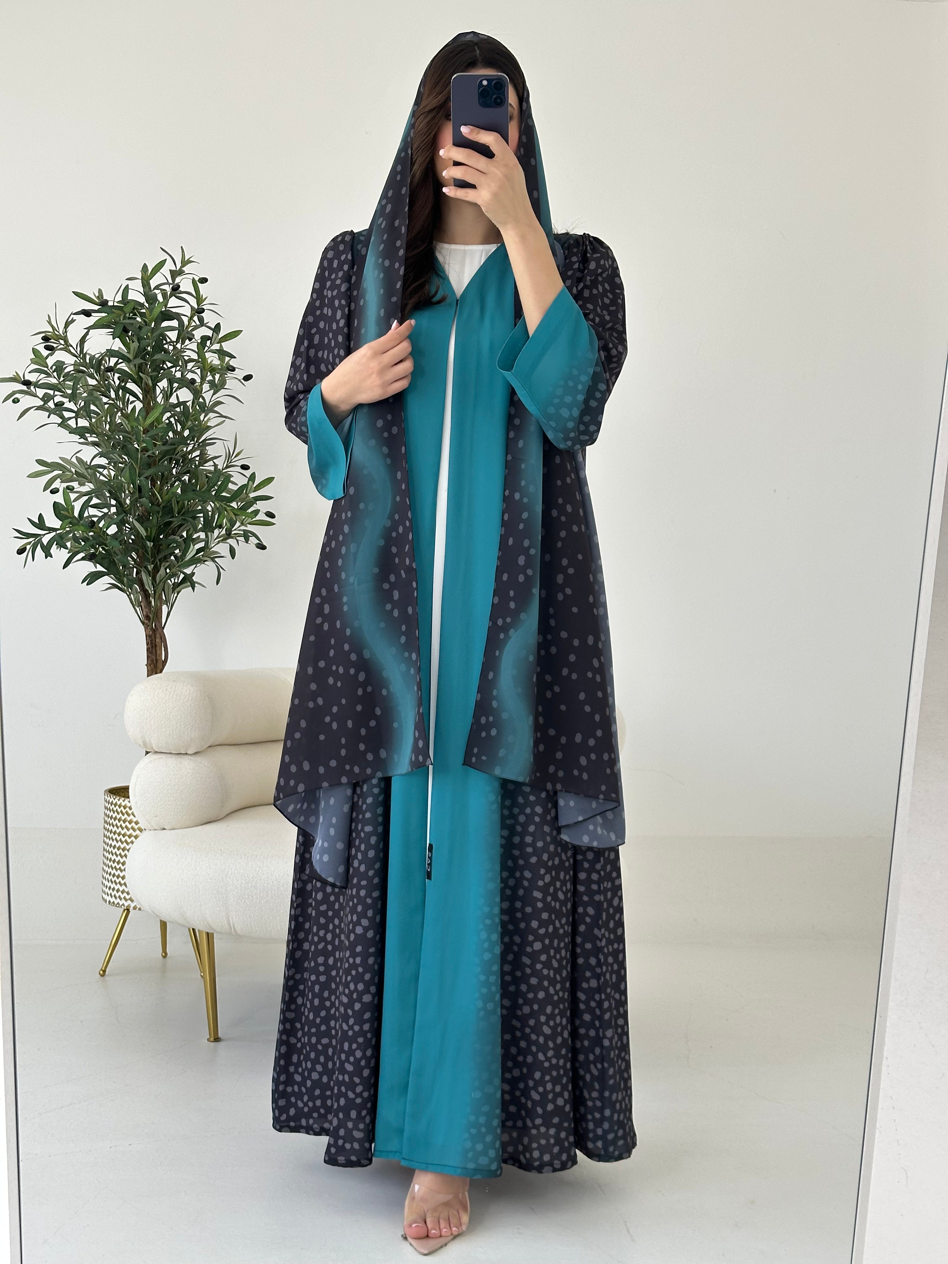 C 2271 Blue Polka Printed Abaya