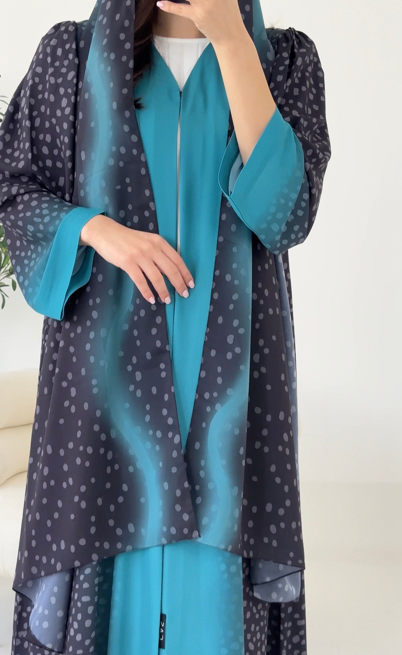 C 2271 Blue Polka Printed Abaya