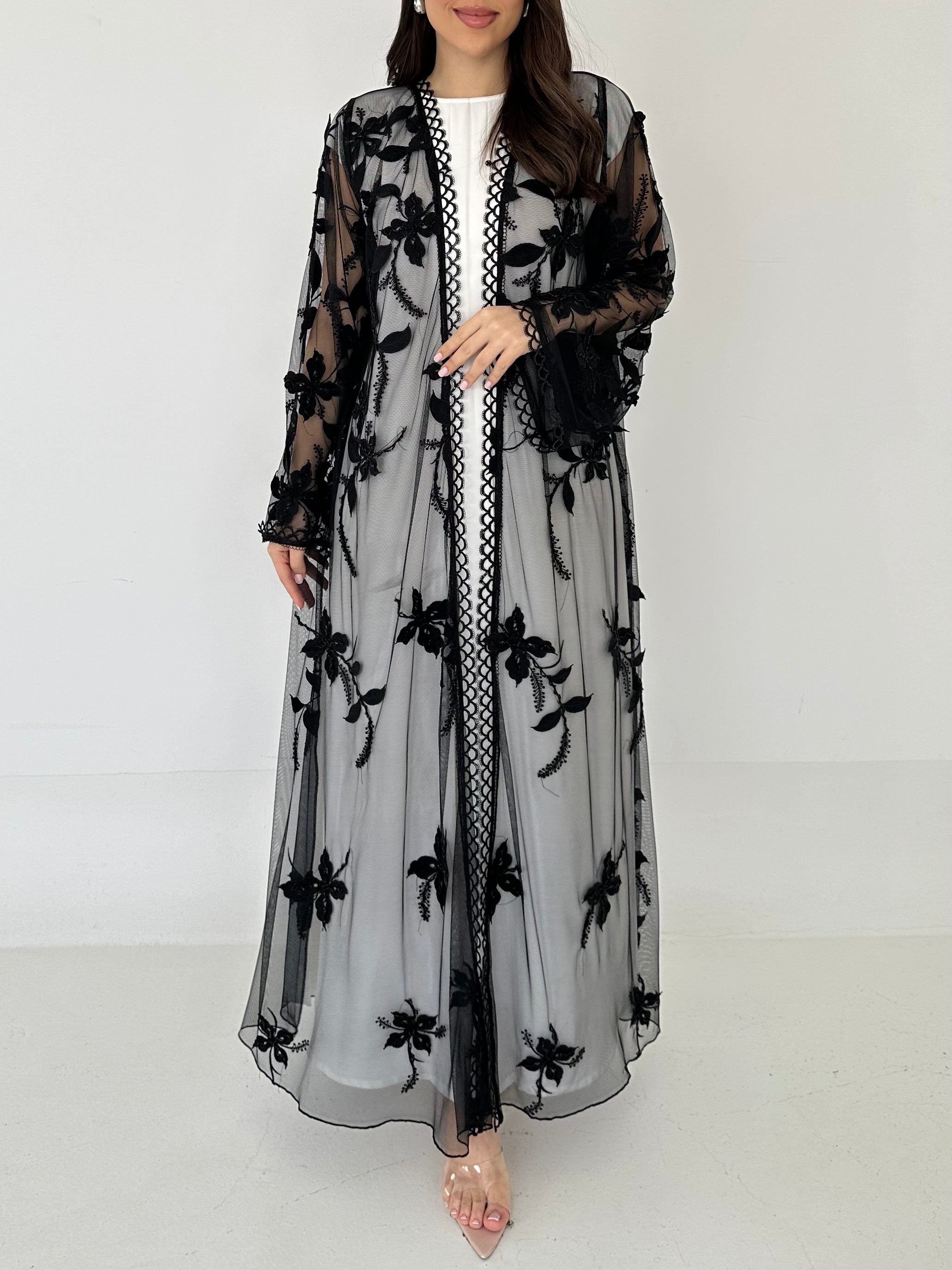 C 2274 Black Beaded Dantel Abaya