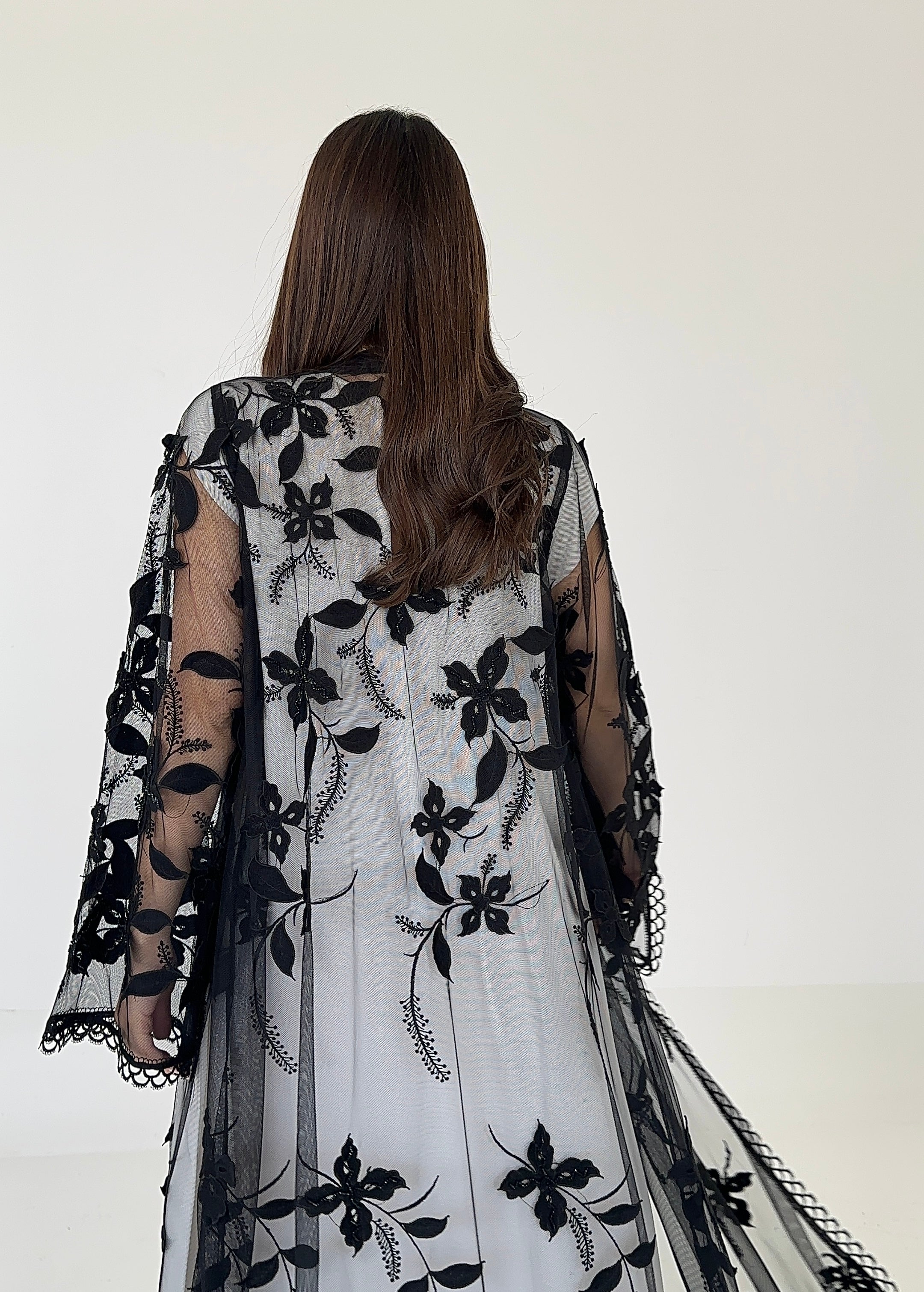 C 2274 Black Beaded Dantel Abaya