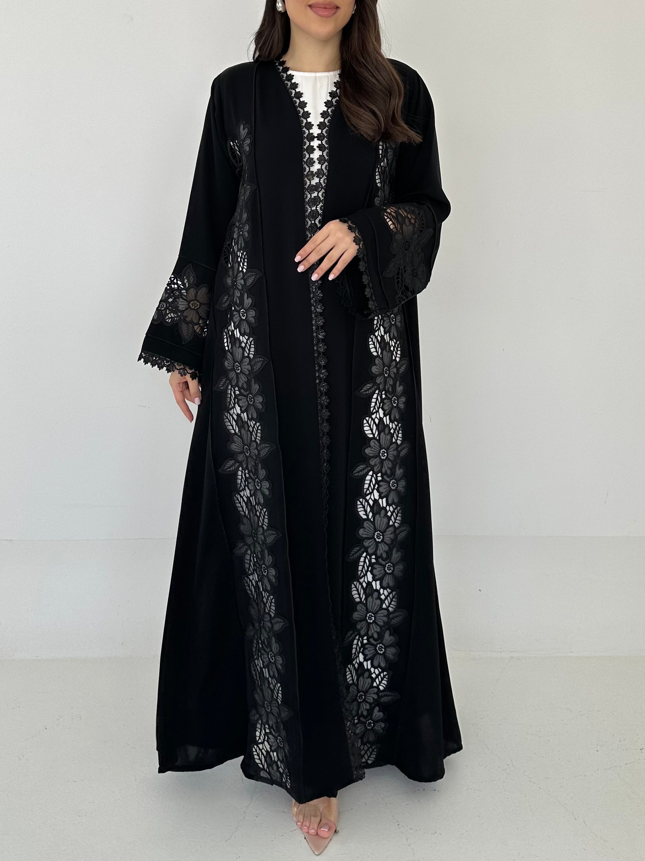 C 2275 Black Floral Lace Abaya