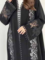 C 2275 Black Floral Lace Abaya
