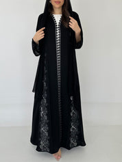 C 2275 Black Floral Lace Abaya