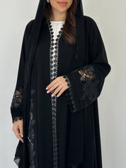 C 2275 Black Floral Lace Abaya