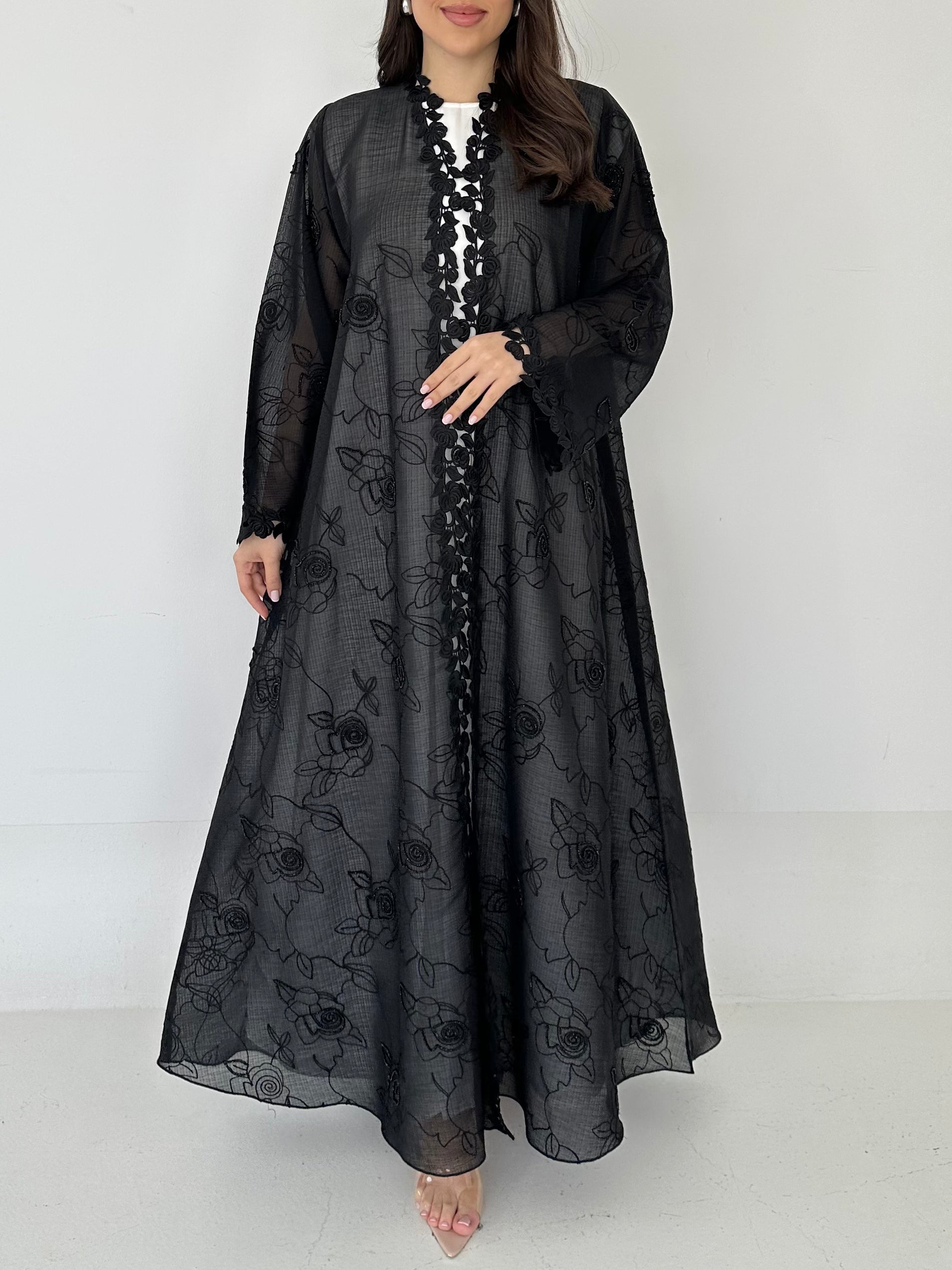 C 2277 Black Beaded Lace Abaya
