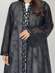 C 2277 Black Beaded Lace Abaya