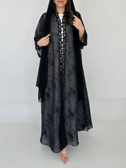 C 2277 Black Beaded Lace Abaya