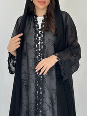 C 2277 Black Beaded Lace Abaya