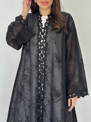 C 2277 Black Beaded Lace Abaya