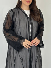 C 2278 Black Beaded Lace Abaya