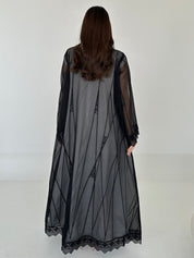 C 2278 Black Beaded Lace Abaya