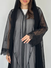 C 2278 Black Beaded Lace Abaya
