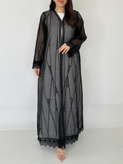 C 2278 Black Beaded Lace Abaya