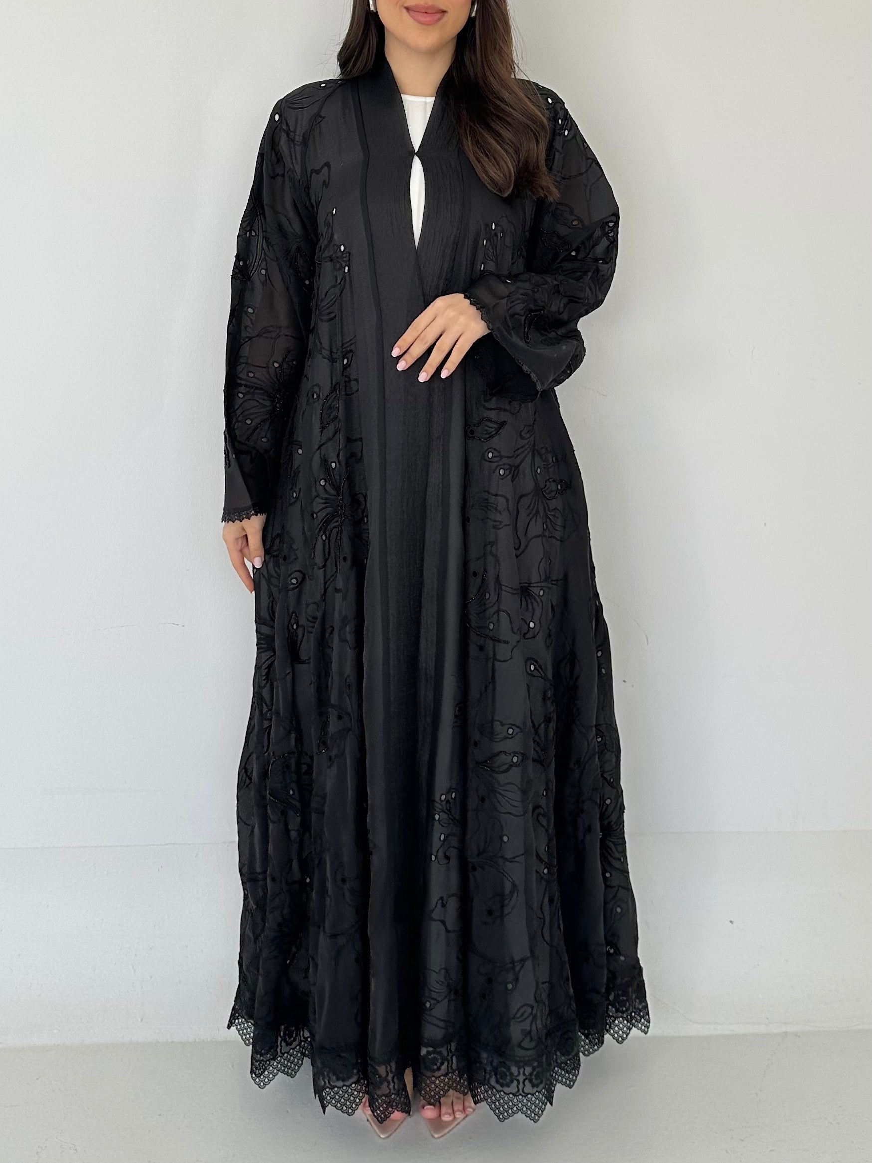 C 2279 Black Beaded Floral Abaya