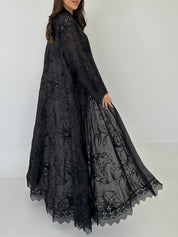 C 2279 Black Beaded Floral Abaya