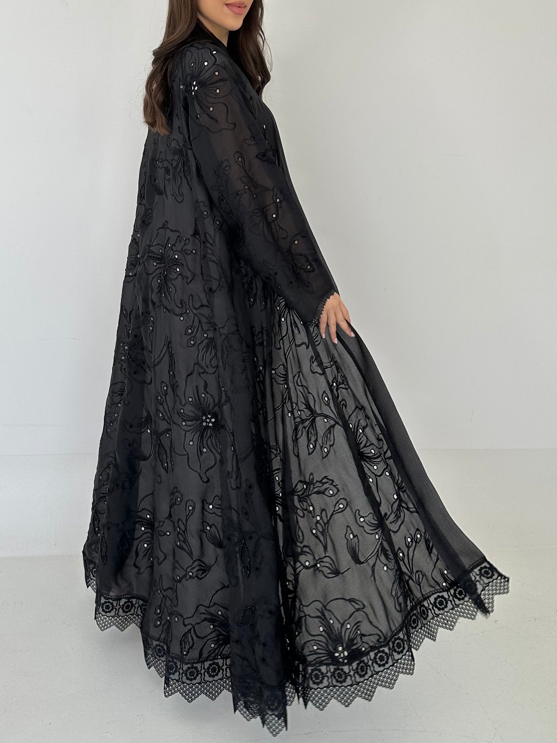 C 2279 Black Beaded Floral Abaya