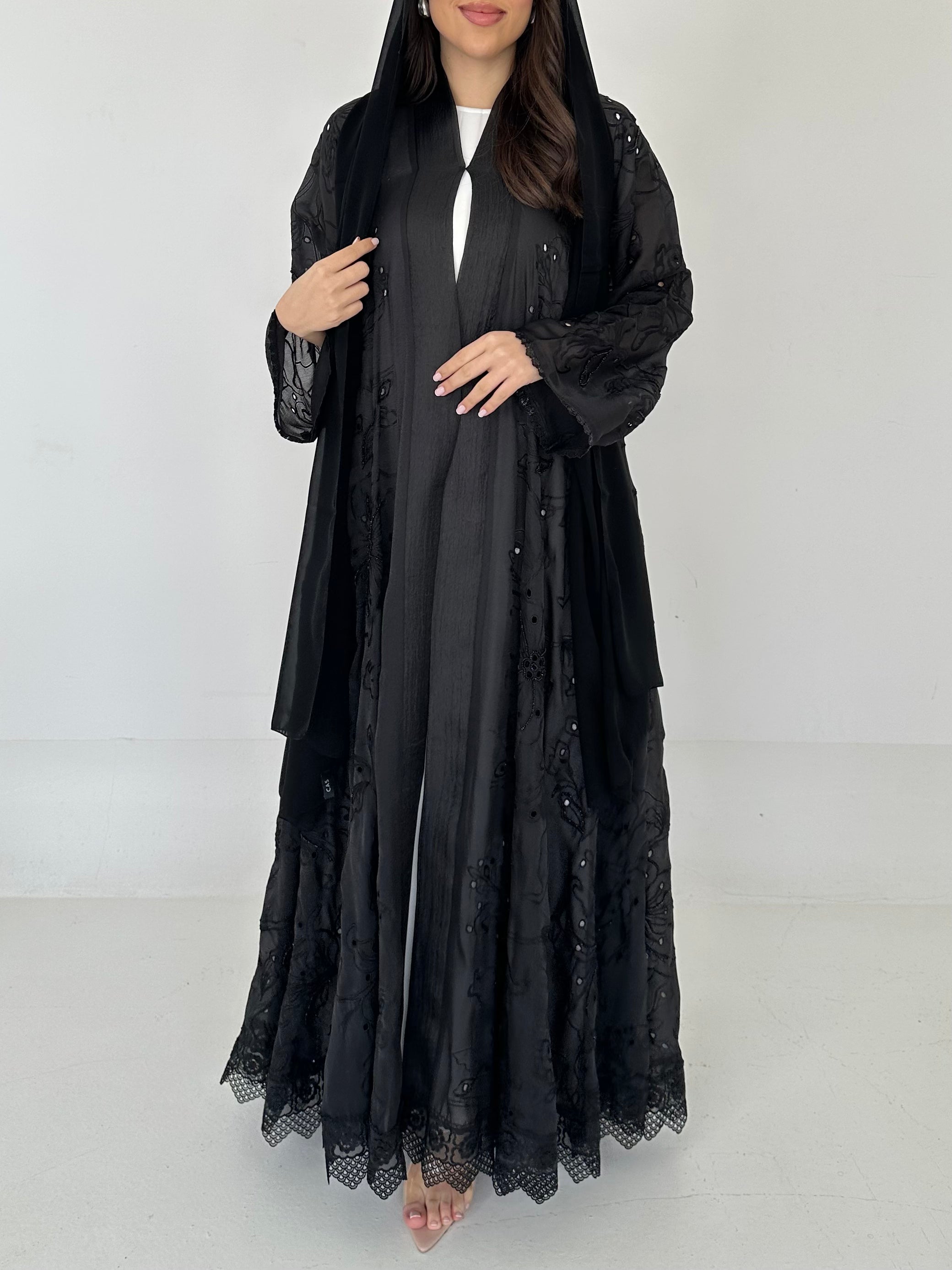 C 2279 Black Beaded Floral Abaya