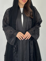 C 2279 Black Beaded Floral Abaya