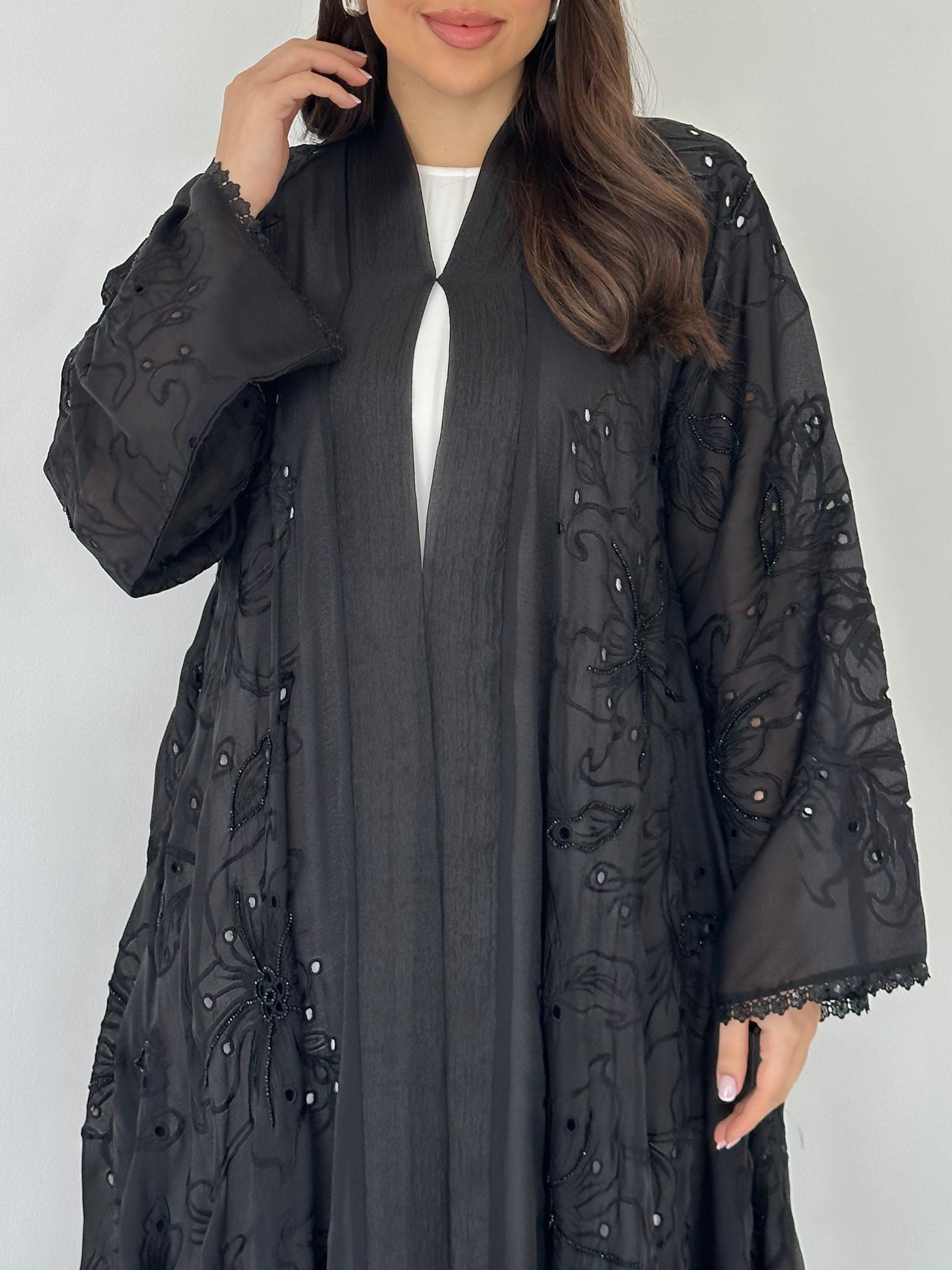 C 2279 Black Beaded Floral Abaya