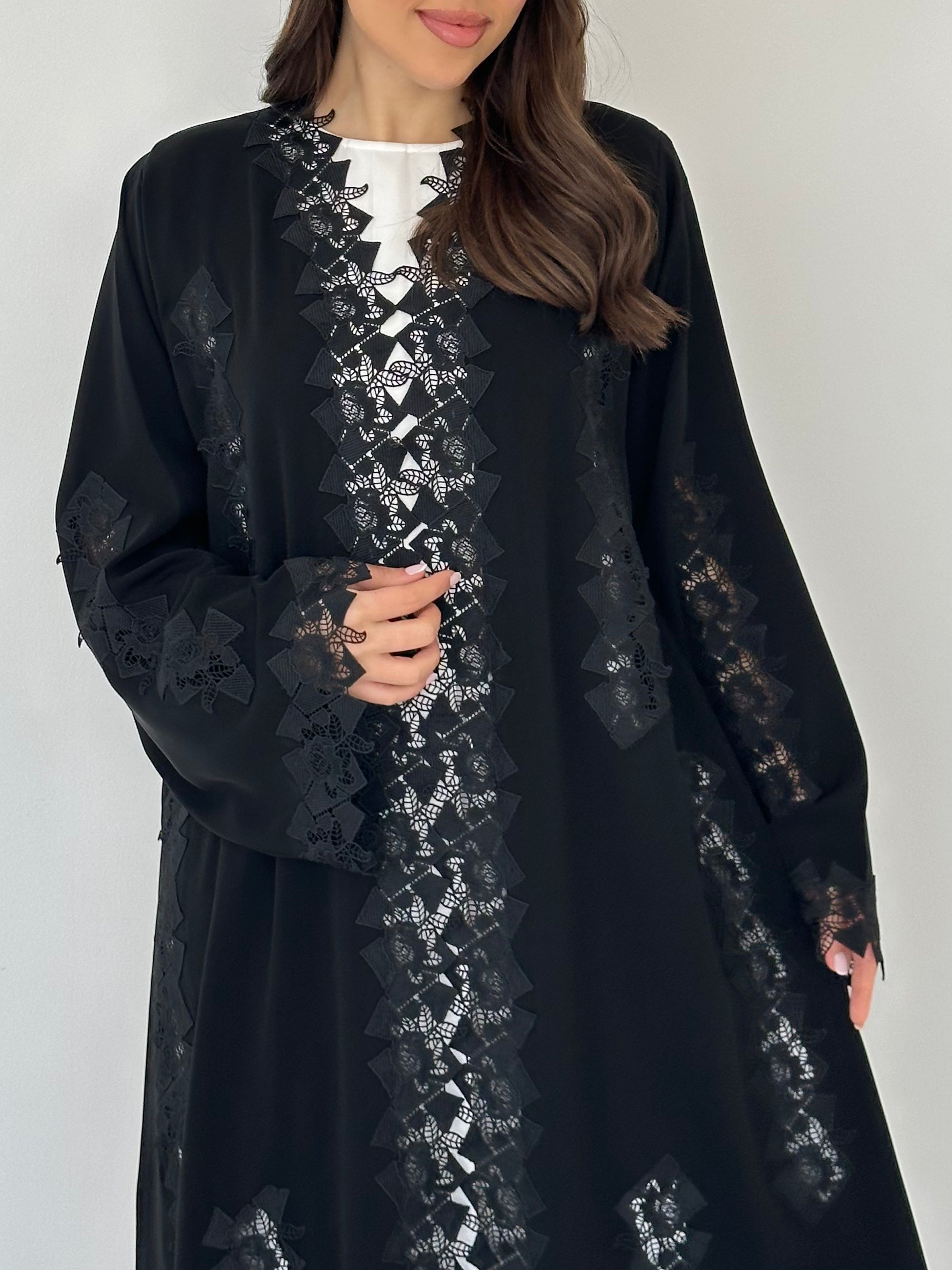 C 2282 Black Lace Abaya