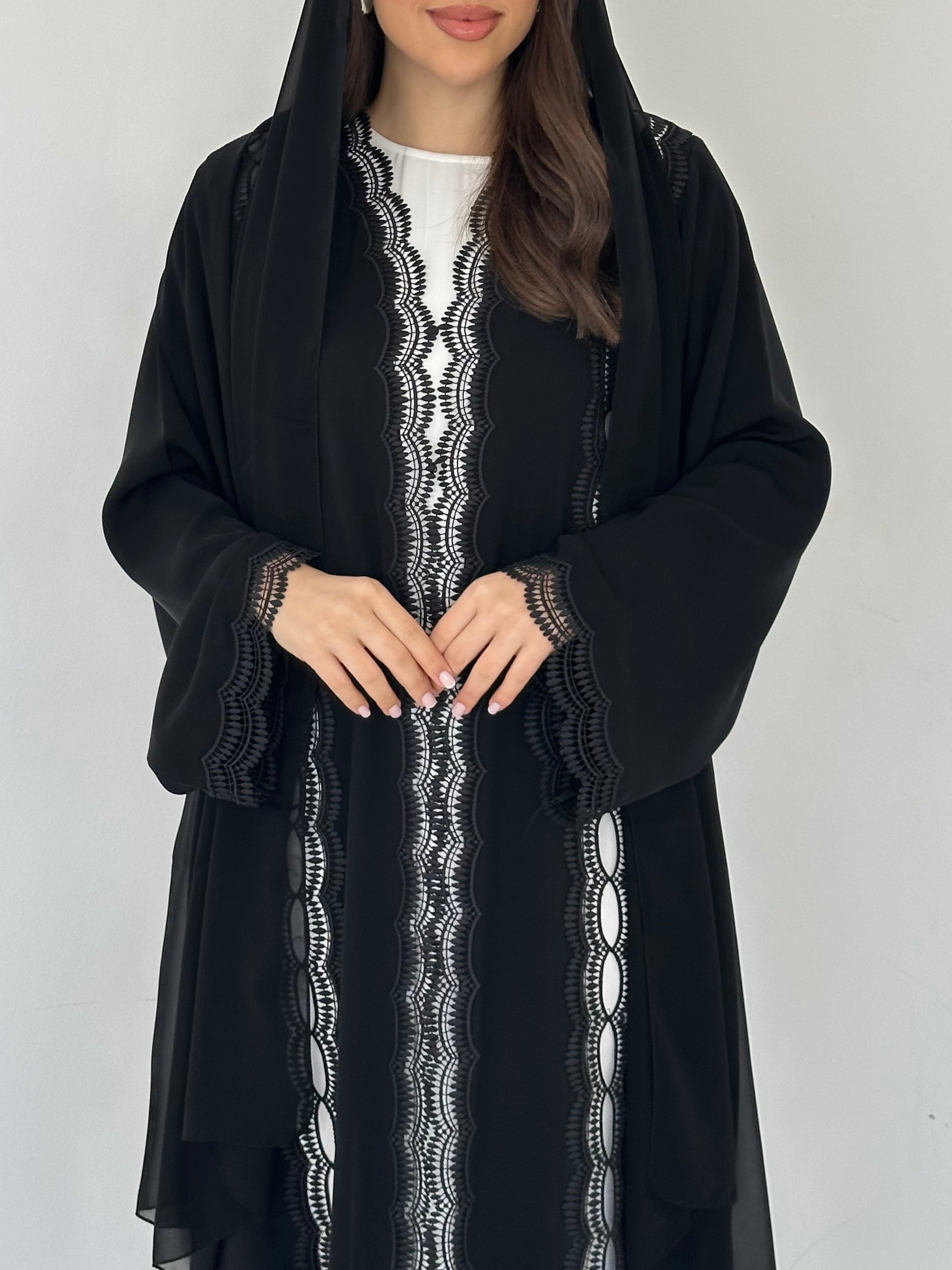 C 2284 Black Lace Abaya