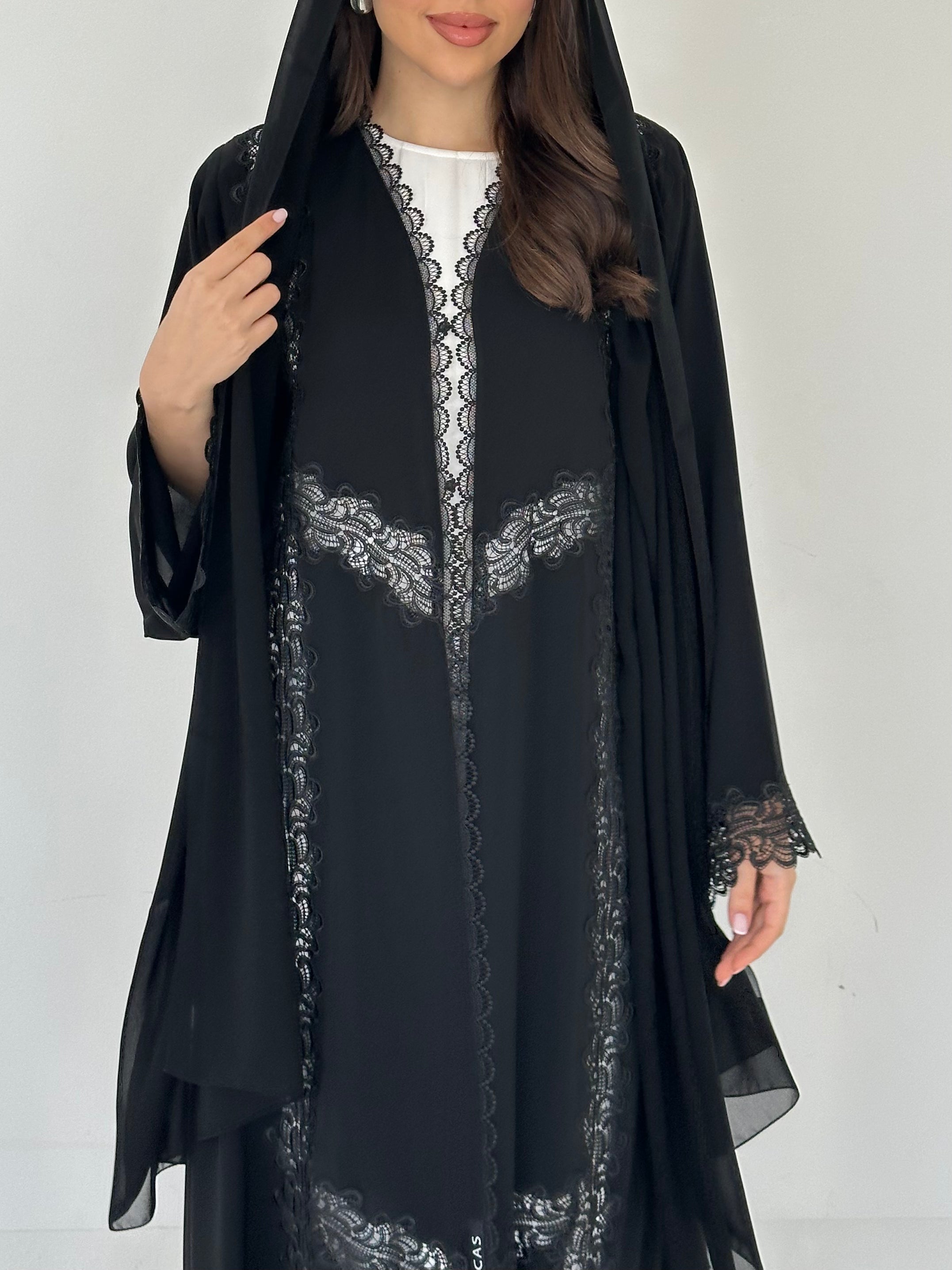 C 2285 Black Lace Abaya