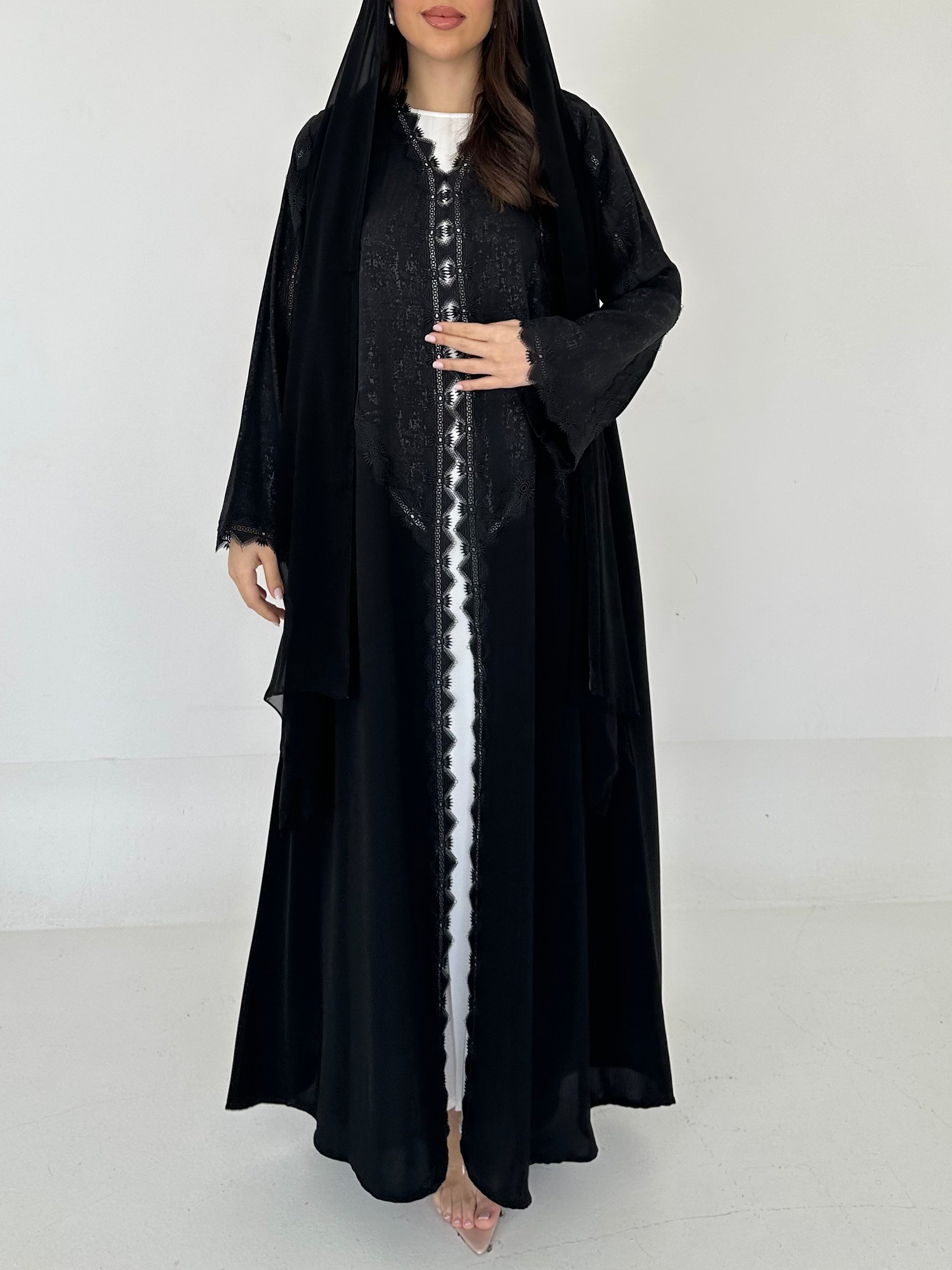 C 2286 Black Lace Abaya