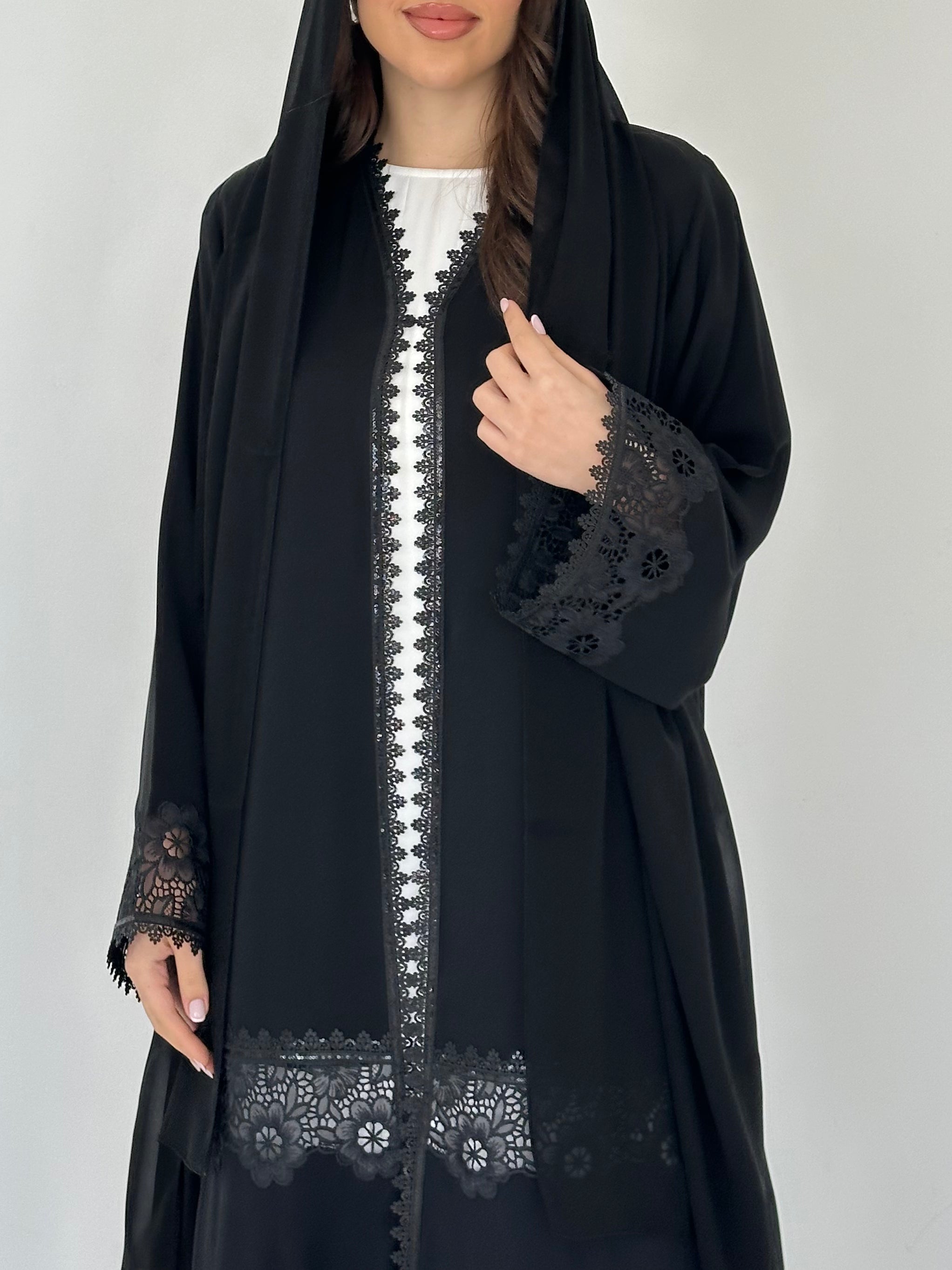 C 2288 Black Lace Abaya