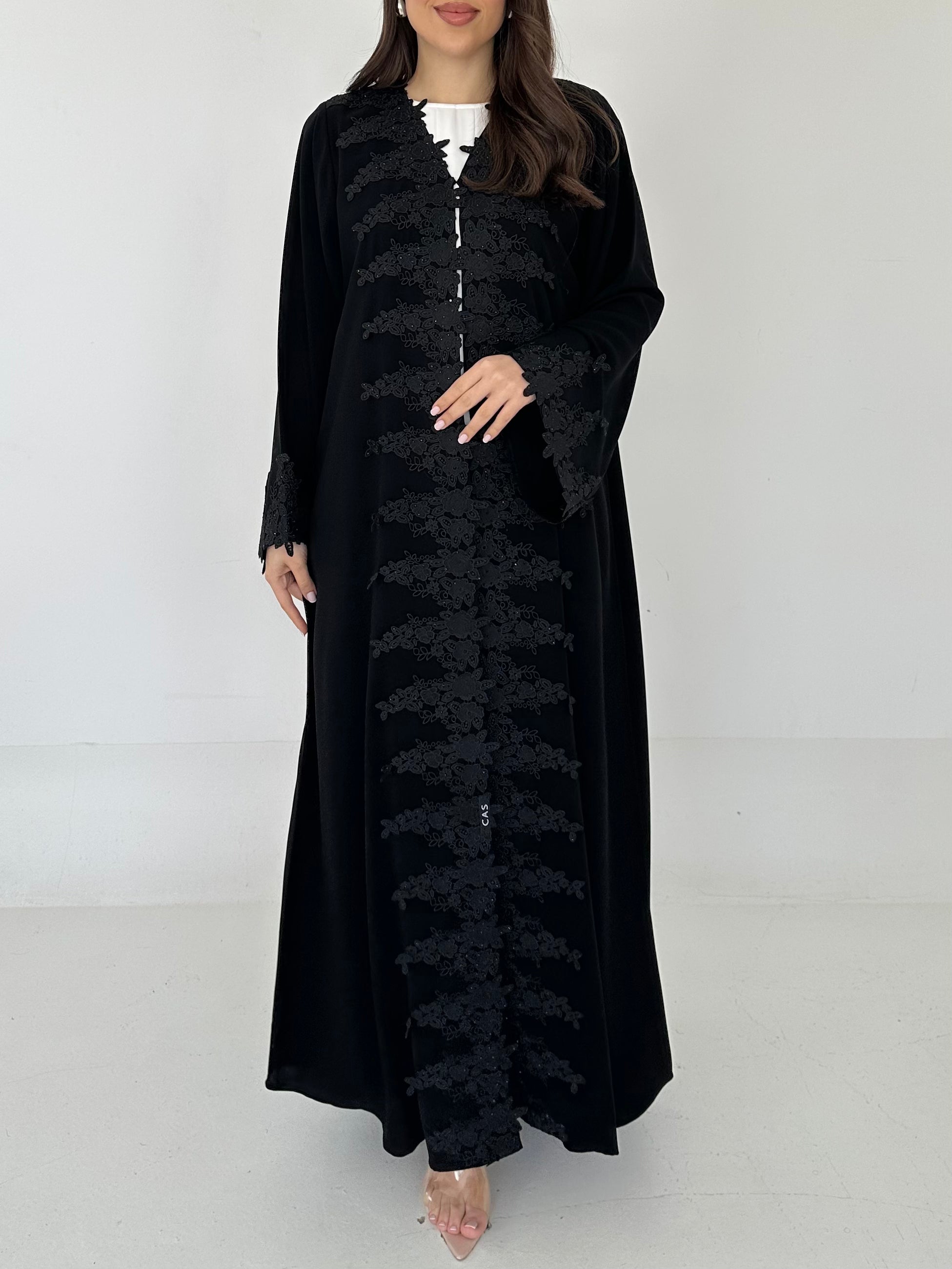 C 2289 Black Crystal Lace Abaya