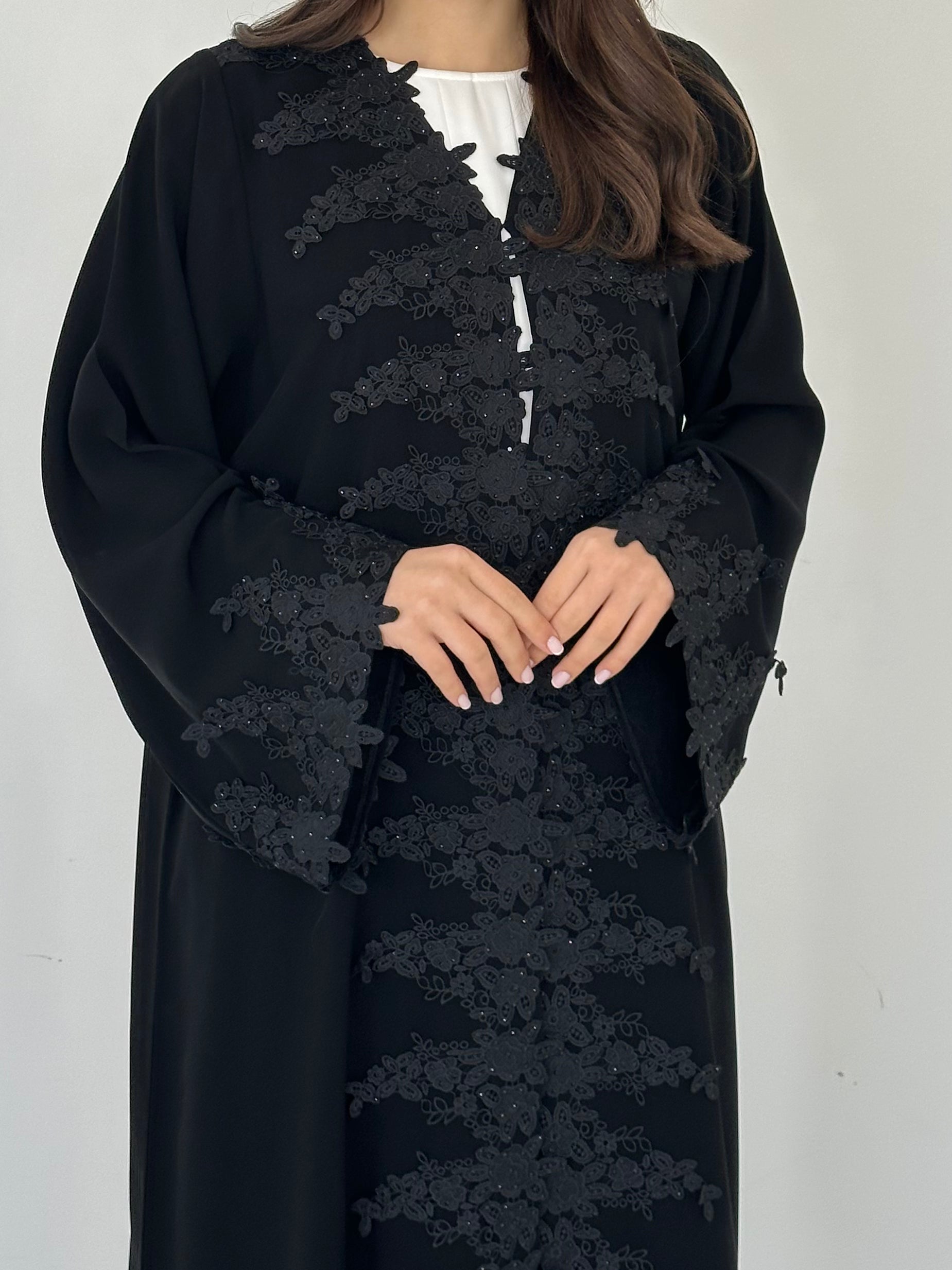 C 2289 Black Crystal Lace Abaya
