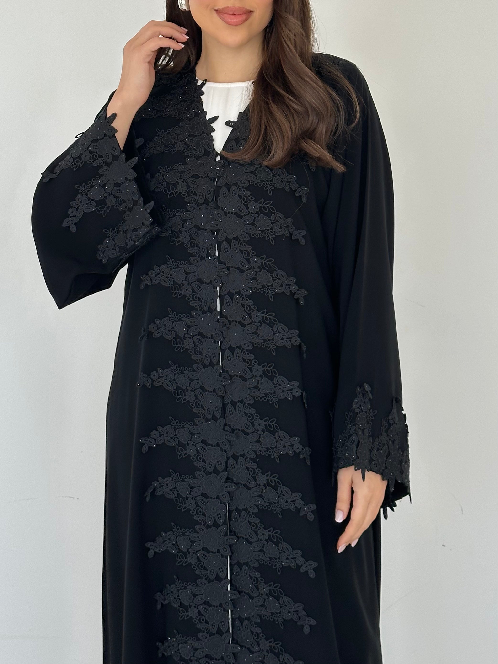 C 2289 Black Crystal Lace Abaya