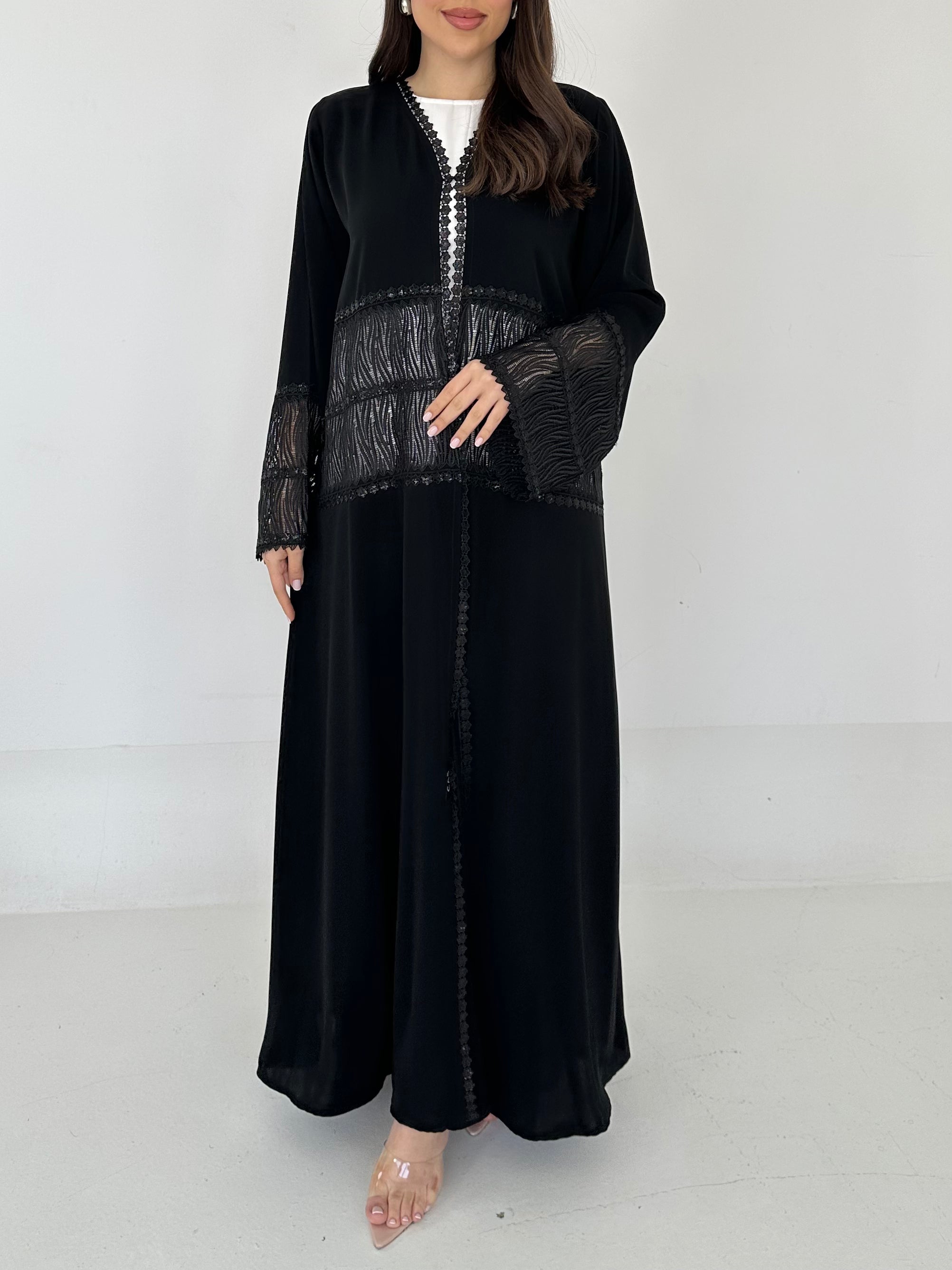 C 2291 Black Sequins Lace Abaya