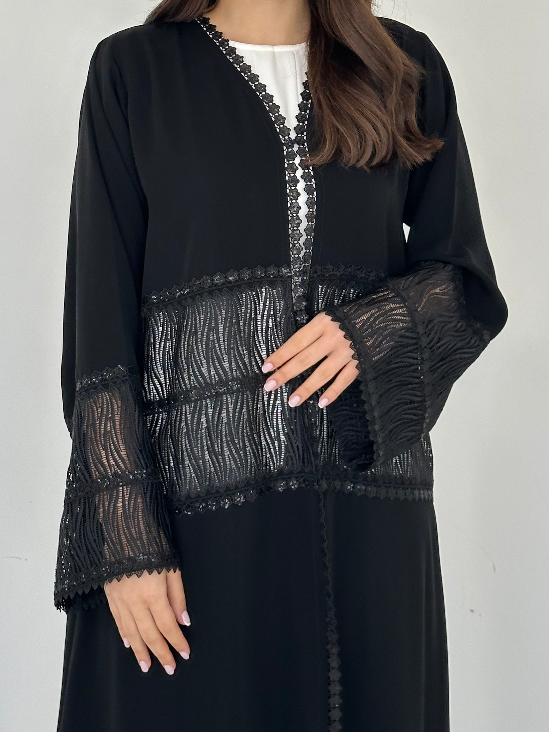 C 2291 Black Sequins Lace Abaya