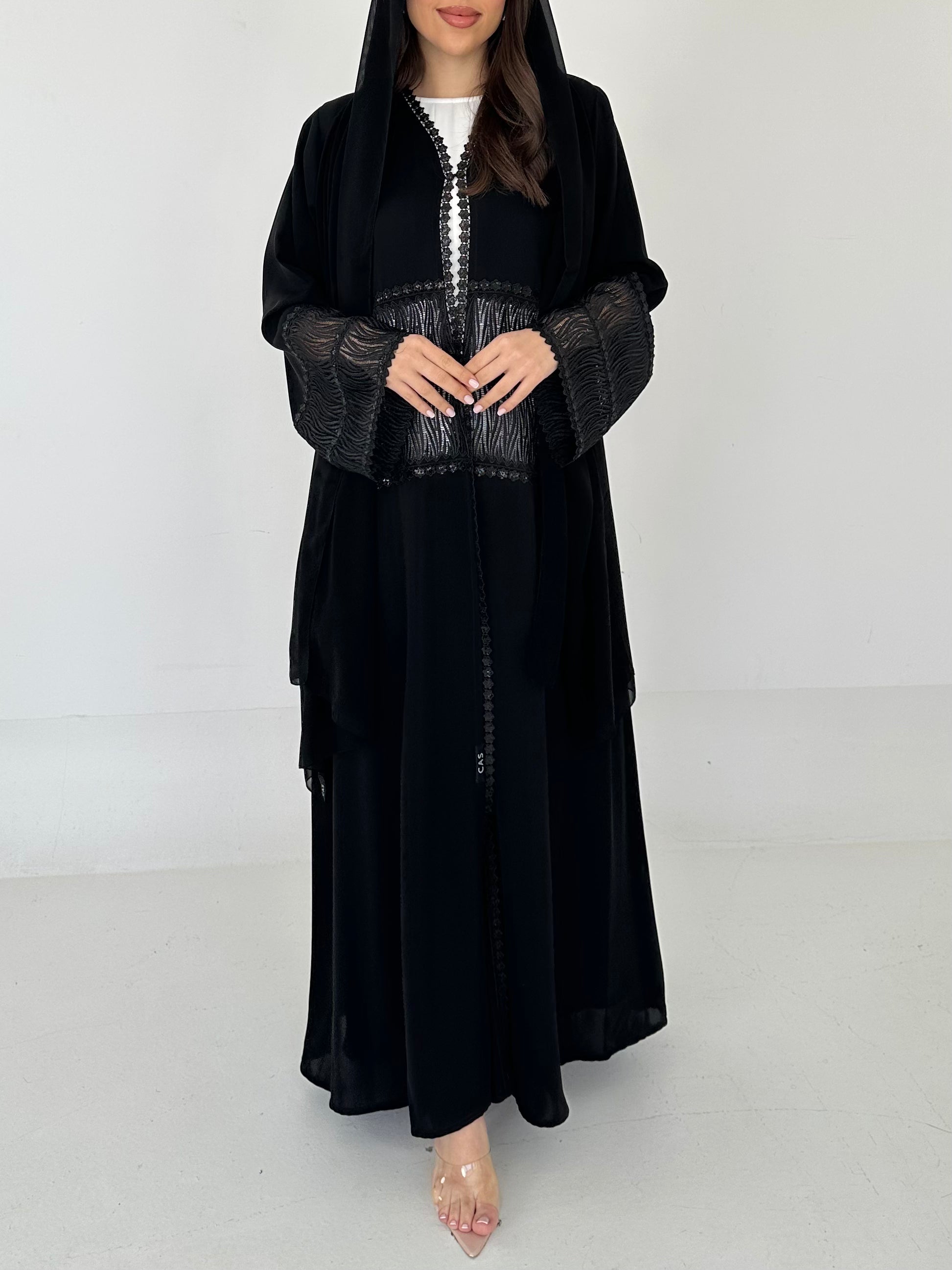 C 2291 Black Sequins Lace Abaya
