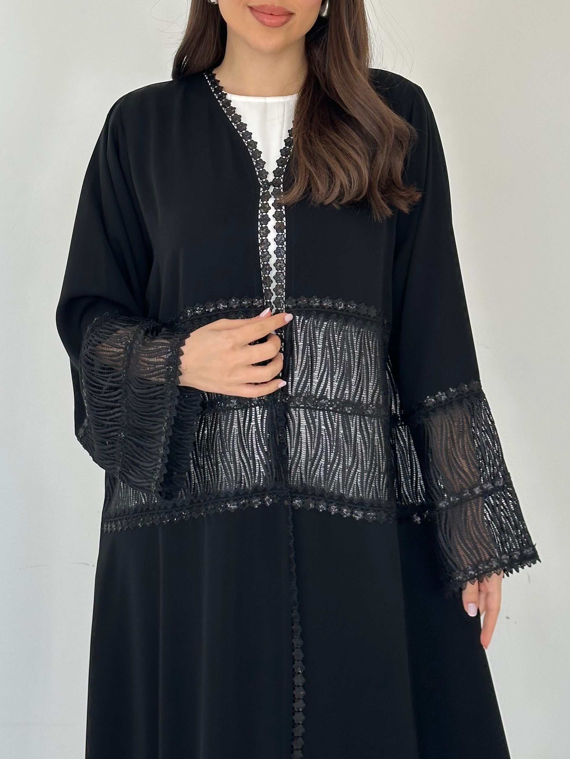 C 2291 Black Sequins Lace Abaya