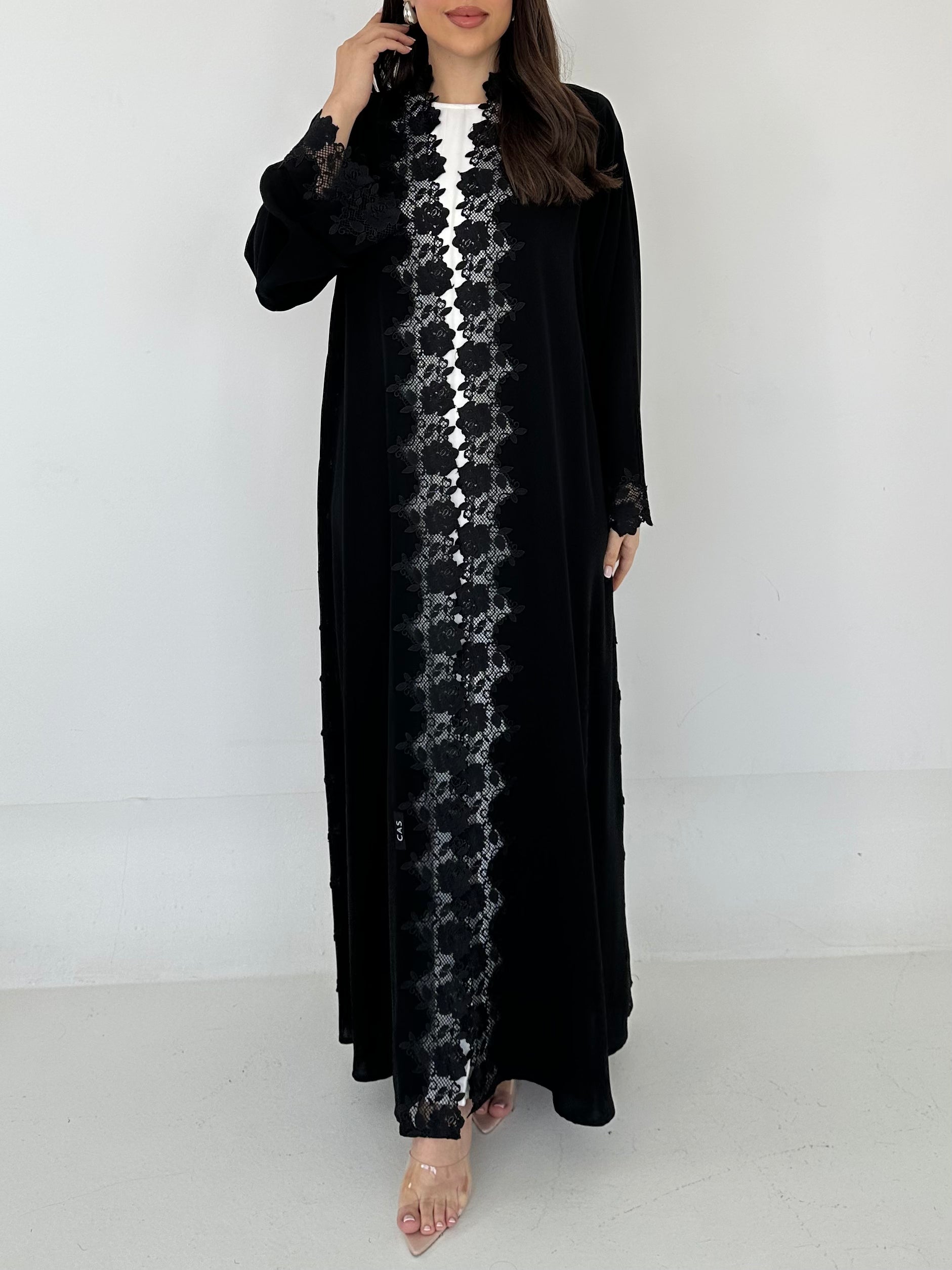 C 2293 Black Floral Lace Abaya