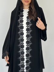 C 2293 Black Floral Lace Abaya