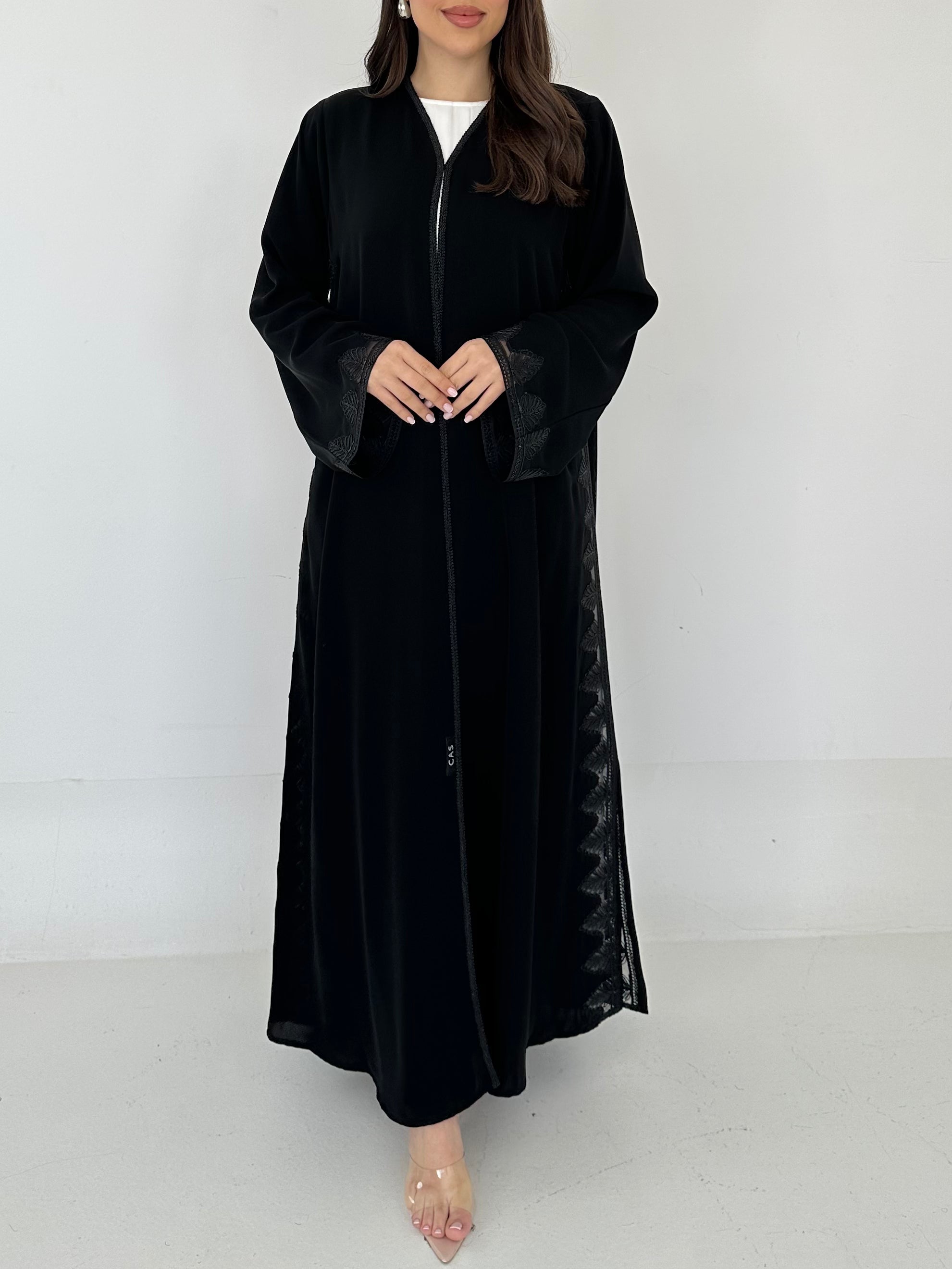 C 2294 Black Leafy Lace Abaya