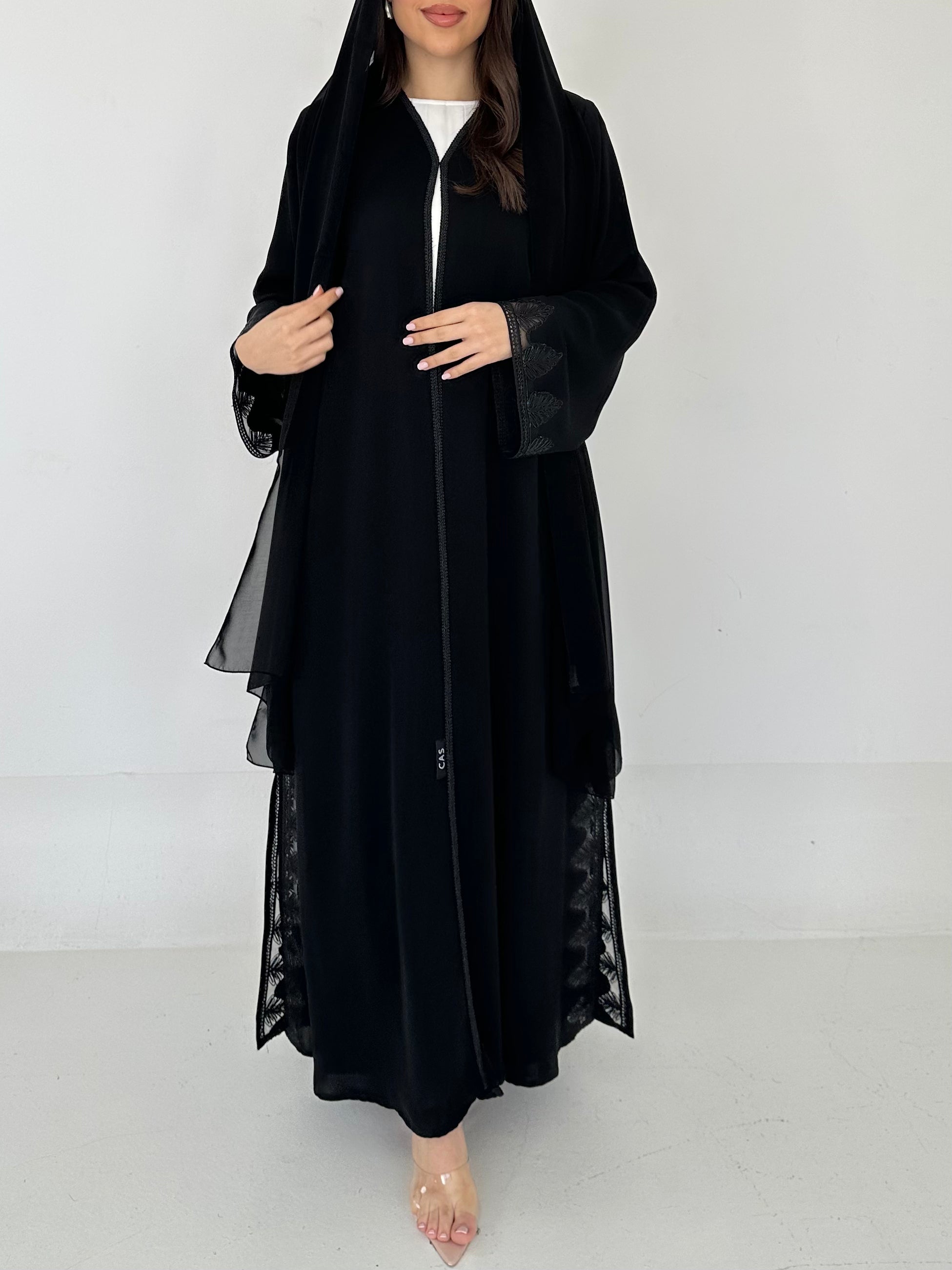 C 2294 Black Leafy Lace Abaya